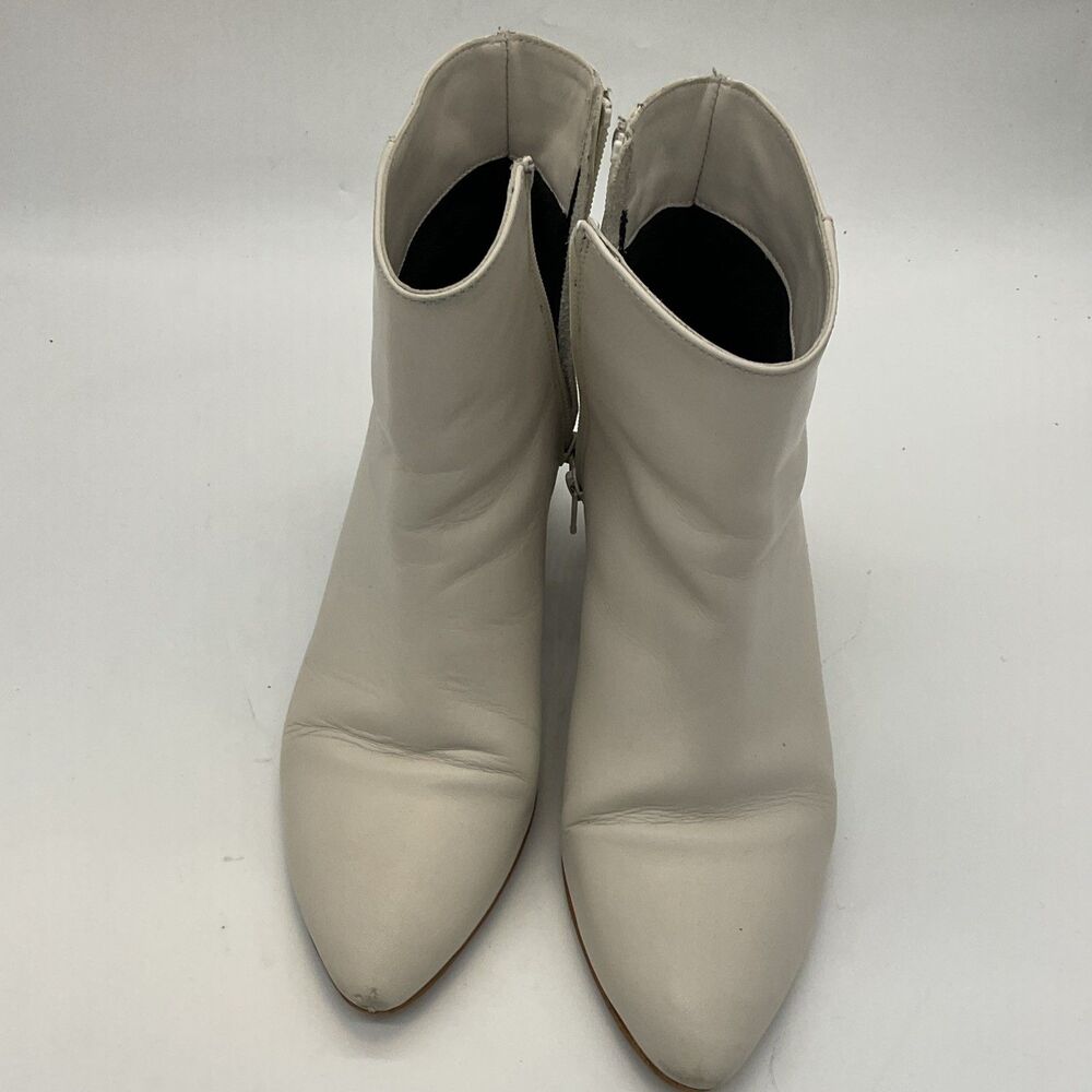 Fabianelli Women’s White Leather Ankle Bootie Zip Pointed Toe US 9